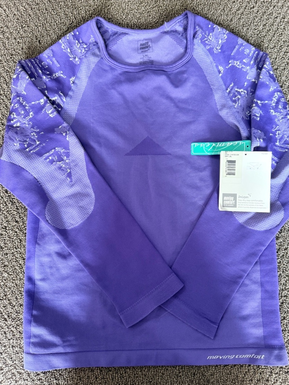 Moving Comfort Purple Dri-layer Athletic Long Sleeve Top with Patterned Accents